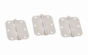 Three of 3-1/2" White Finish Door Hinges - 5/8" Radius