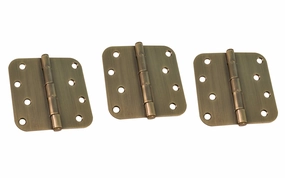 Three of 4" Antique Brass Door Hinges - 5/8" Radius