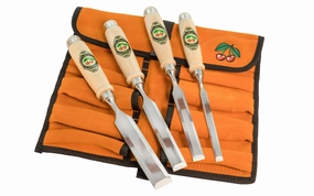 Two Cherries 4-Piece Firmer Chisel Set with Leather Roll - 10, 16, 20, 26 mm