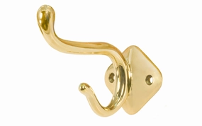 Vintage-Style Solid Brass Double Hook ~ Unlacquered Brass