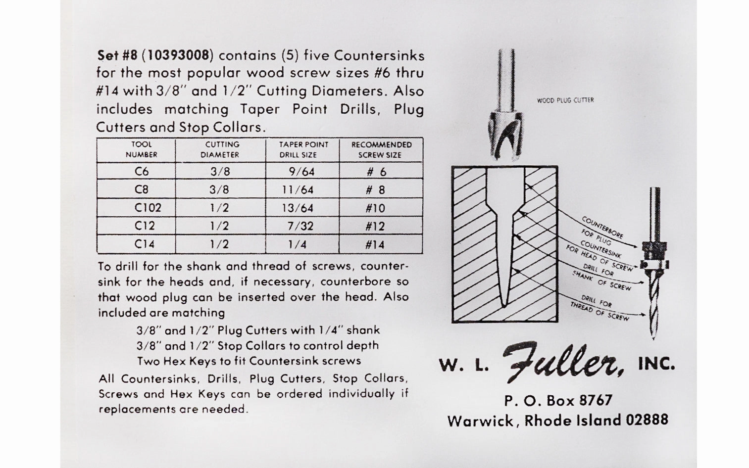 W.L. Fuller No. 8 Set - Countersink & Tapered Drill Bit Set ~ 10393008