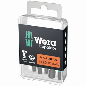 Wera 867/4 IMP DC TORX DIY Impaktor bits, TX 25 x 50 mm, 5 pieces