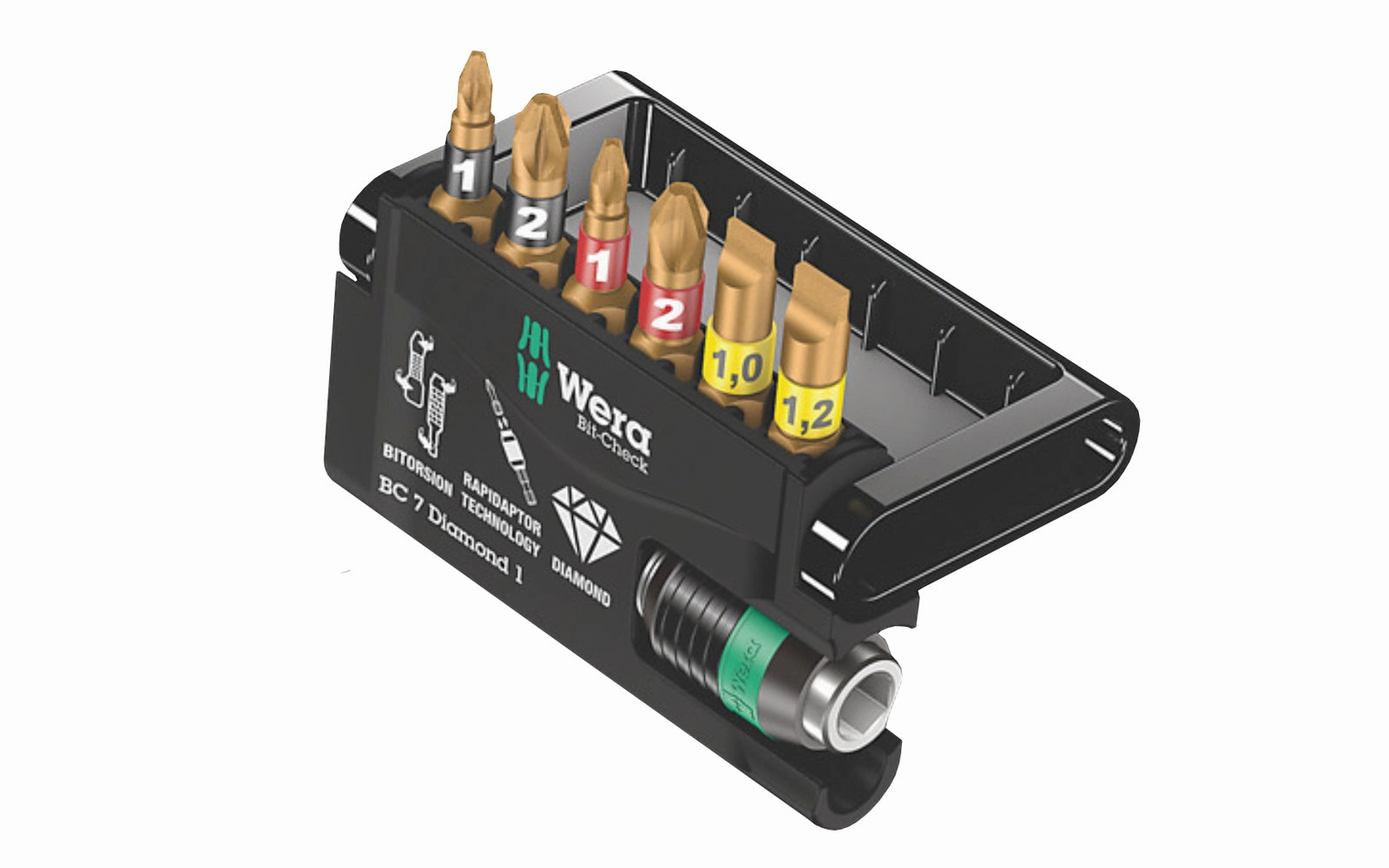 Wera Bit Set with "Rapidaptor" Holder - "Bit-Check 7 Diamond 1 SB"