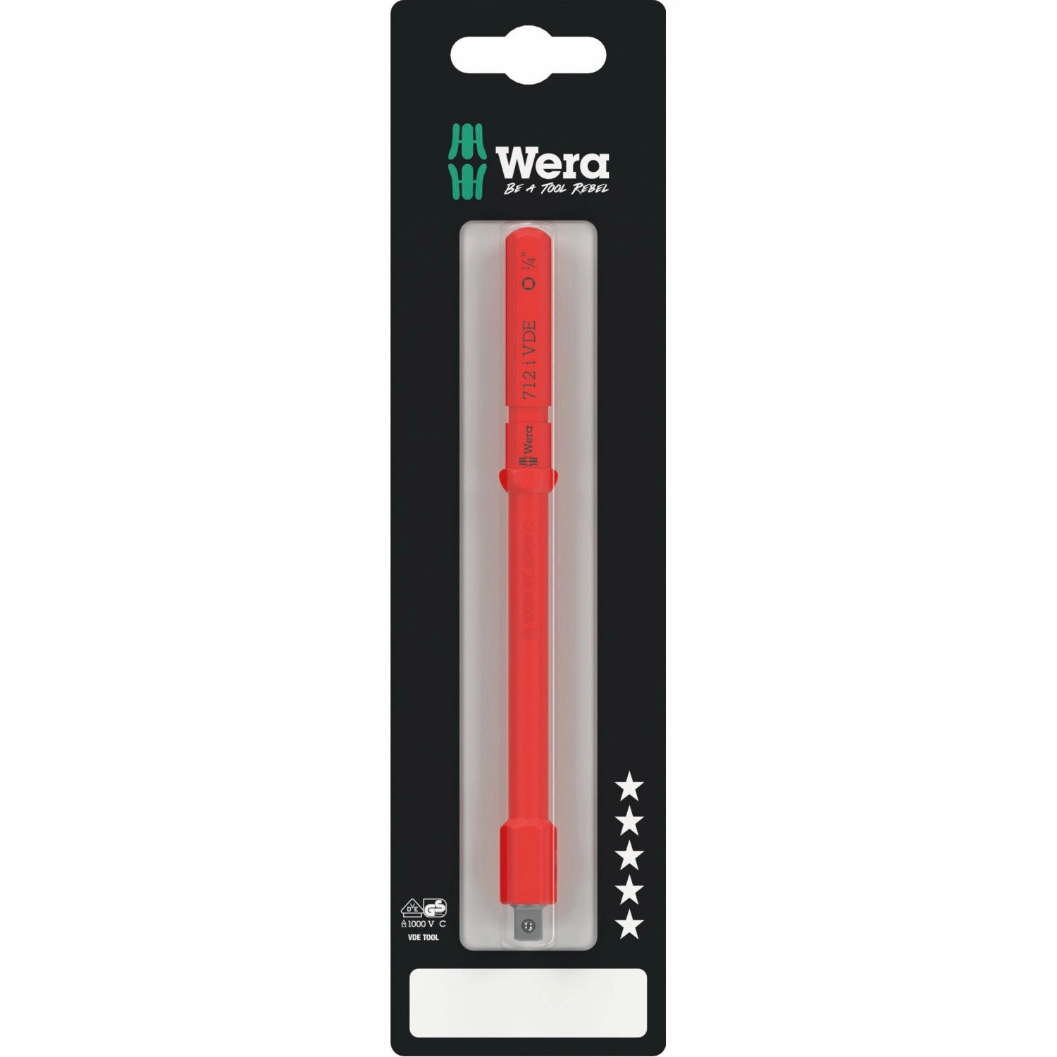 Wera Kraftform Kompakt A VDE 712 i SB Adapter Blade, Insulated, for 1/4" Sockets, 1/4" x 154 mm