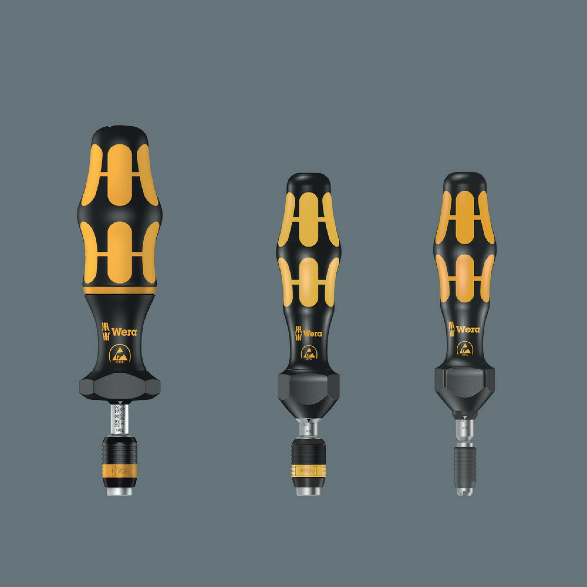 Wera Series 7400 Kraftform ESD adjustable torque screwdrivers (2.5-29.0 in.lbs.) with Rapidaptor quick-release chuck, 7445 ESD x 2.5-11.5 in. lbs.