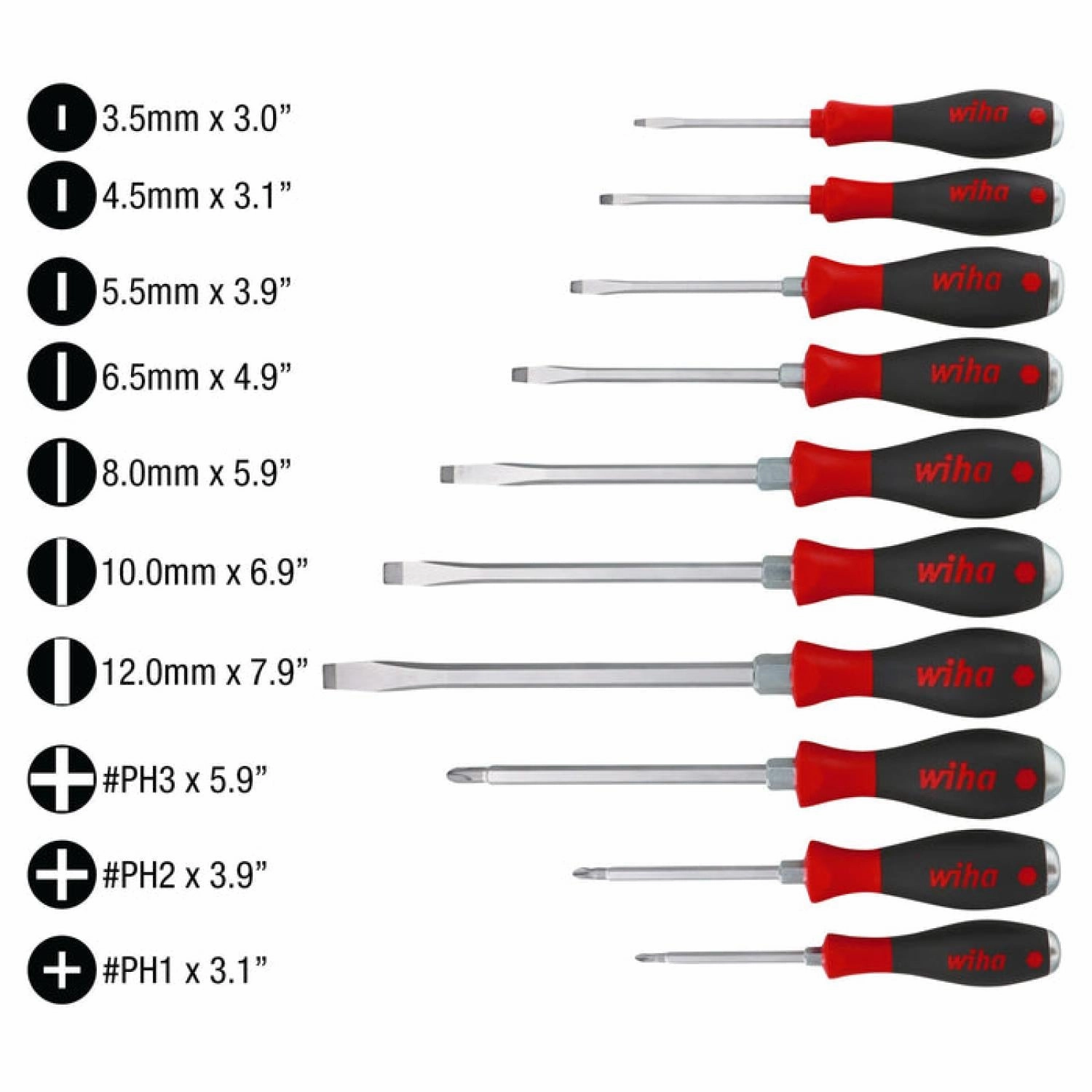 Wiha Tools 53099 SoftFinish Extra Heavy Duty Slotted/Phillips 10 Piece Set