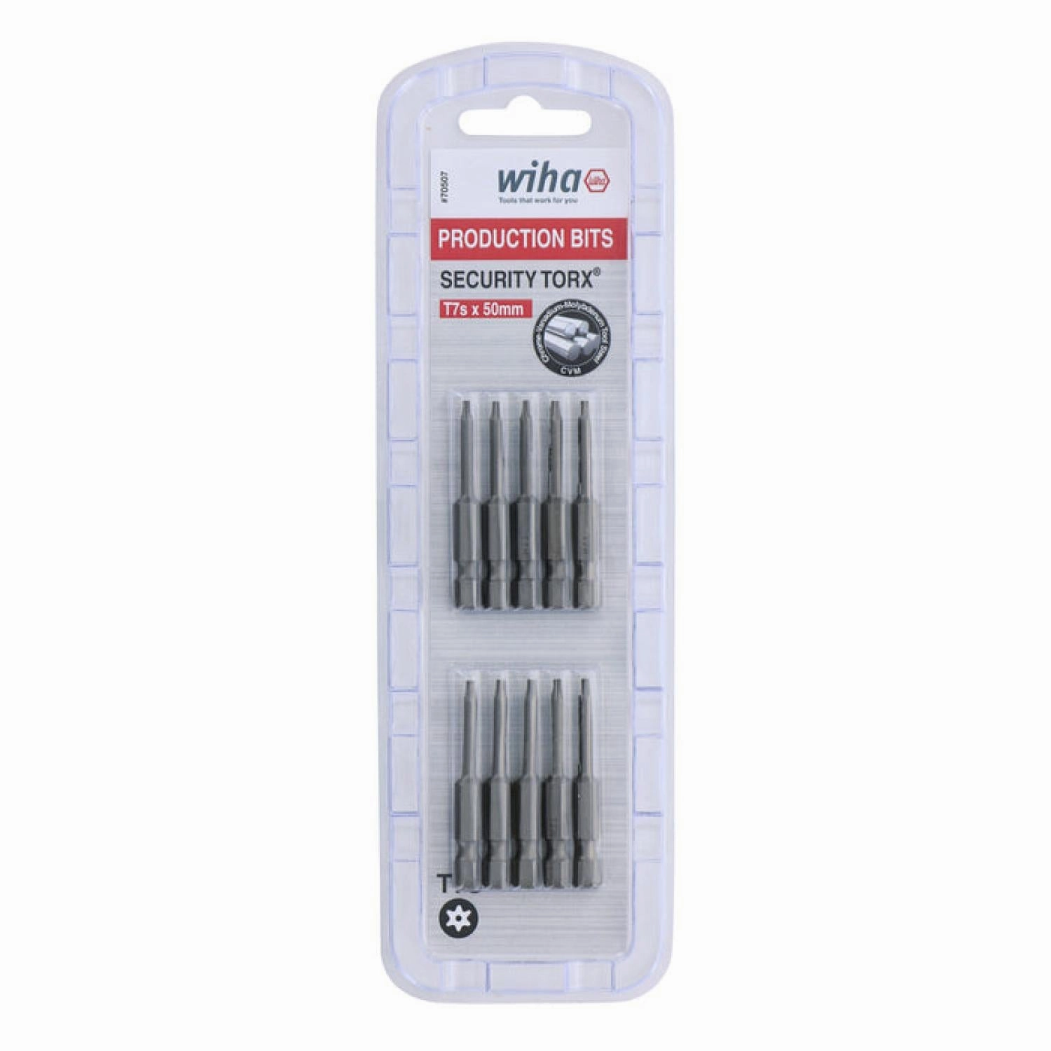 Wiha Tools 70507 T7s x 50mm Security TORX Power Bit, 10 Pack