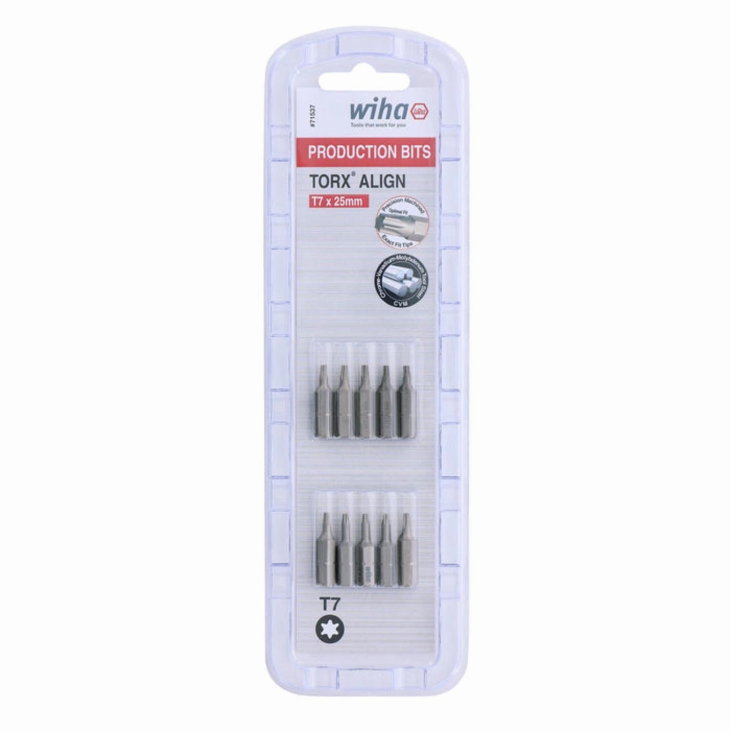Wiha Tools 71537 T7 x 38mm TORX Align Insert Bit, 10 Pack
