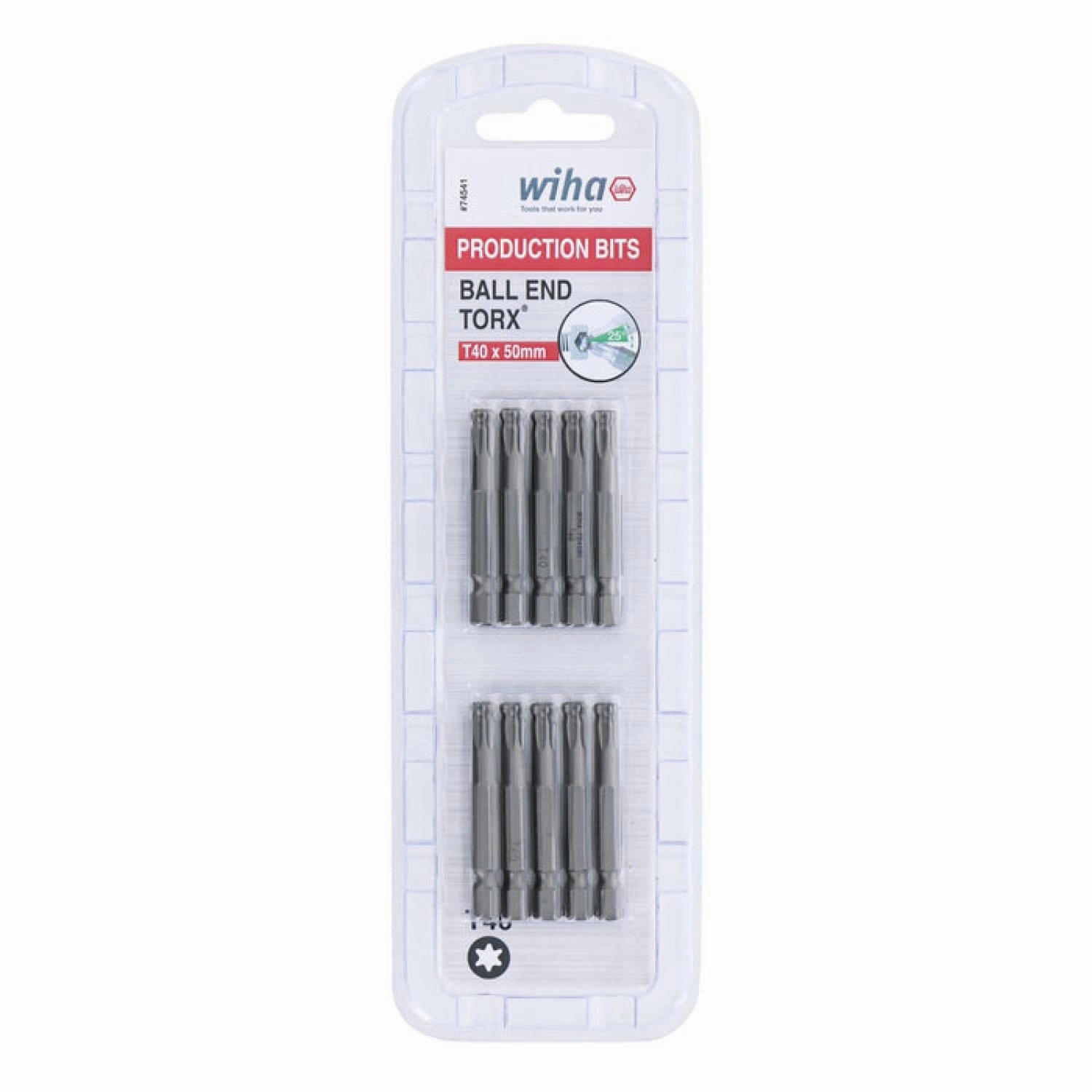 Wiha Tools 74541 TORX Ball End Power Bit, T40 x 50 mm, 10 Pk.